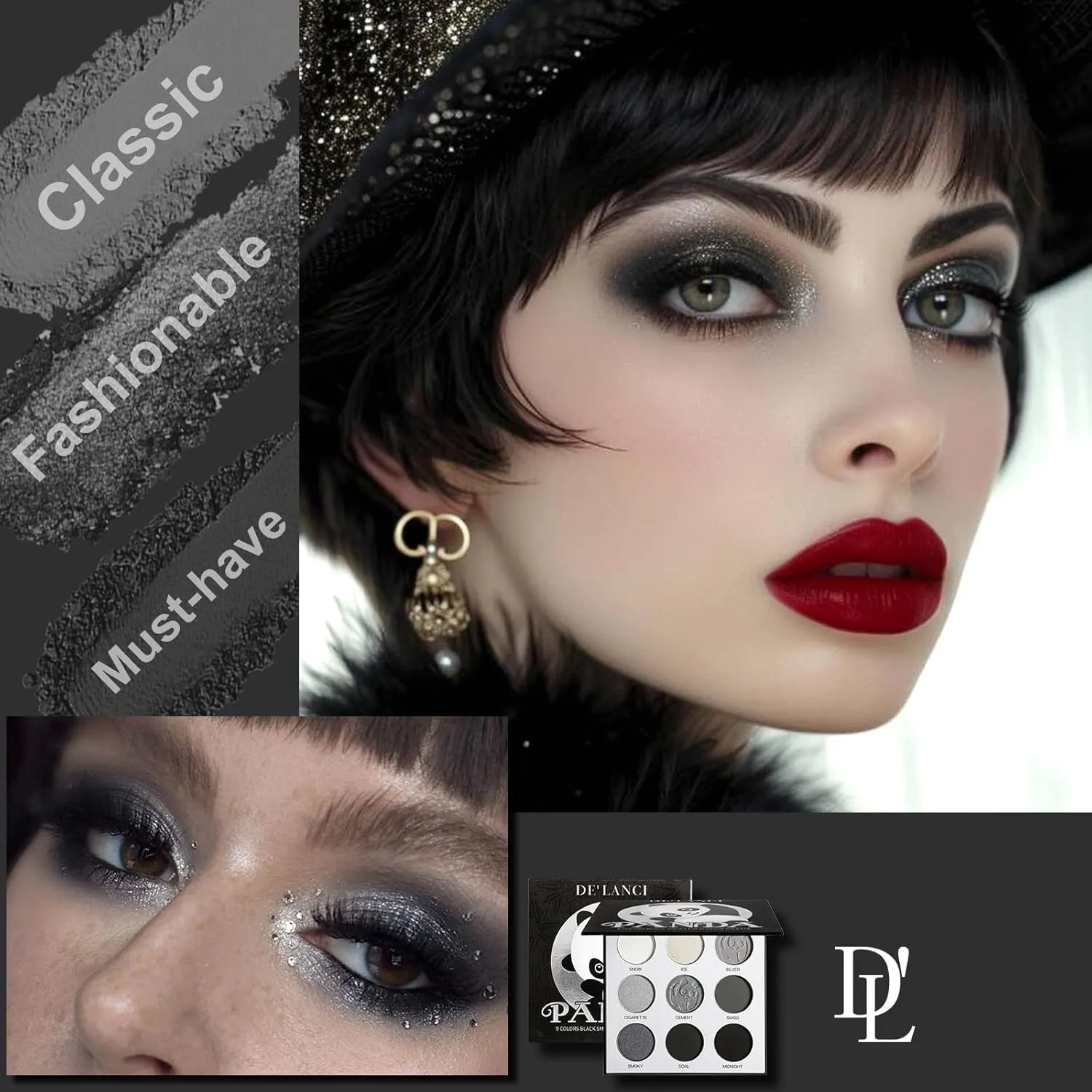 Paleta de sombras com 9 cores, pó fosco, brilhante, gótico, esfumaçado, punk, misturável, cores altas, flash fino, maquiagem duradoura para os olhos