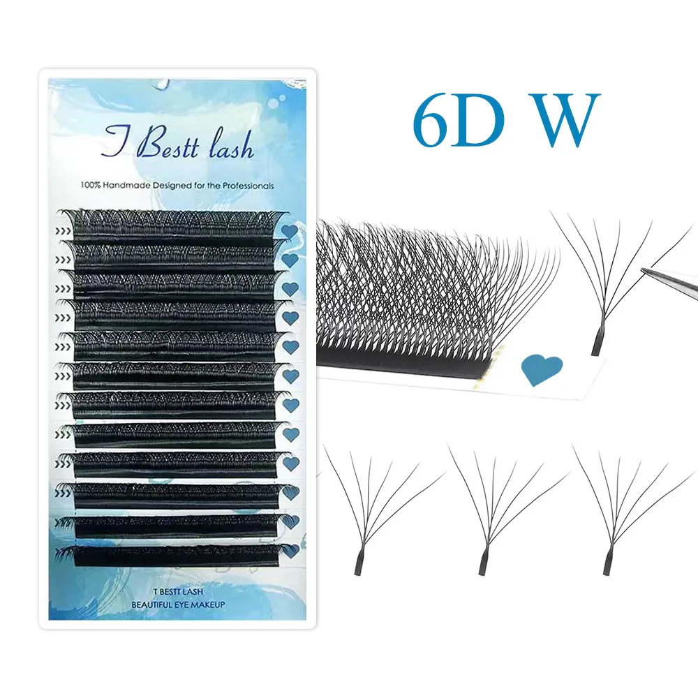 Tbestt 5D-W Tvarované prodloužení řas Předpřipravené objemové vějíře Clover W Style Lashes Falešné norkové řasy Měkké Snadné větrání řas