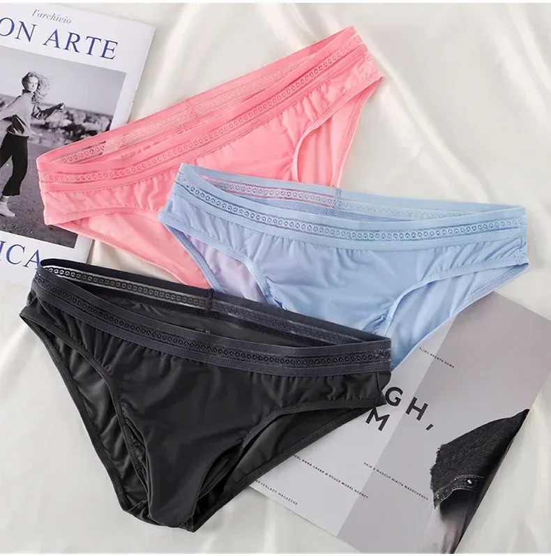 New Men's Ice Silk Briefs Ultra-thin Quick Dry High Elastic Lace Waistband Panties Sexy Seamless Breathable Bikini Underwear — image 22