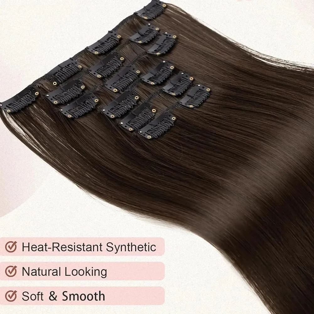 Synthetic Clips in Hair Extensions 6Pieces/Set 24 Inch Long Straight Extensions for Women Hairpiece