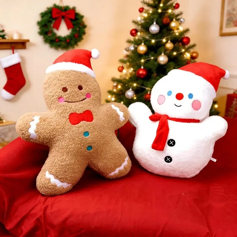 Christmas Tree Snowman Gingerbread Man Plush Pillow Soft Sofa Cushion Napping Pillow Adorably Room Decor Toys Christmas Gift