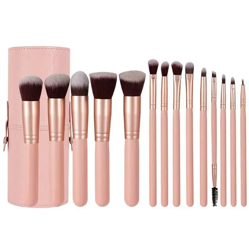 14-teiliges Make-up-Pinsel-Set mit beleuchtetem Spiegel, tragbares Make-up-Pinsel-Set mit kurzem Griff und LED-Licht, wiederaufladbar über USB