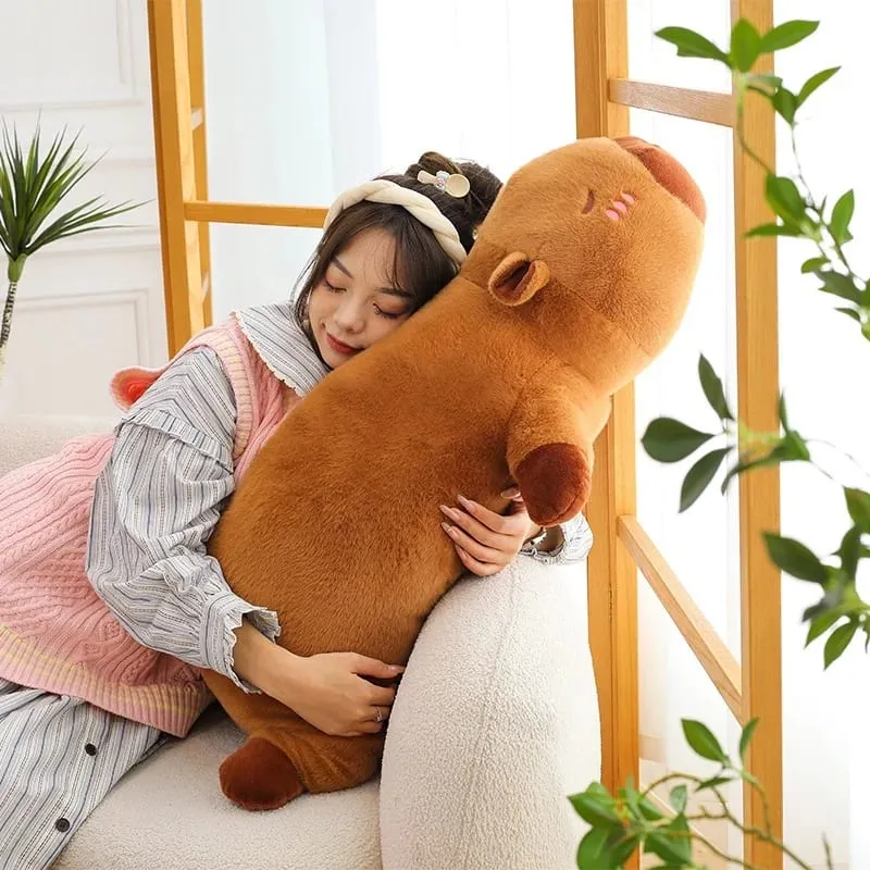 Kawaii Capybara หมอน Plush ยาวตุ๊กตาสัตว์ยัดไส้นุ่มน่ารัก Cuddly เบาะสำหรับเตียงโซฟา Sleeping Nap Home Decor