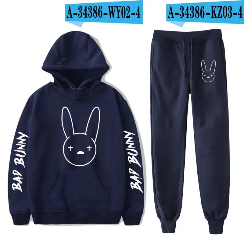 Harajuku Comfortable Funny bad bunny Print Sweatshirt Sweatpants Suit Men/Women Hoodies+ Trousers Suit Cute 2 Piece Set Clothes
