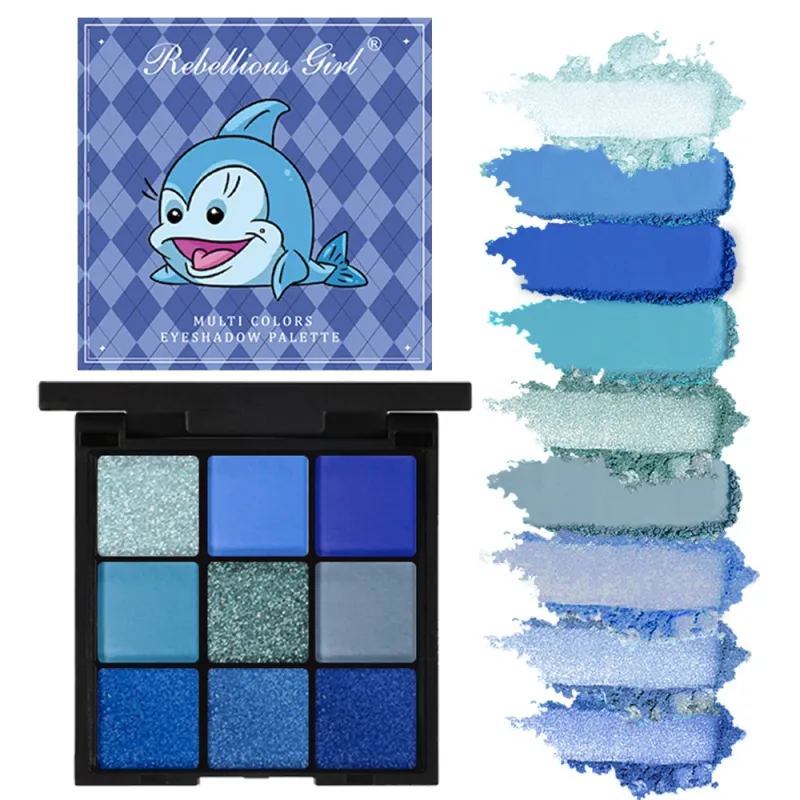 Luxurious Blue 9 Color Eyeshadow Palette - Velvet Matte and Shimmer Effect Durable Waterproof Long-Lasting Smoky Eye Makeup