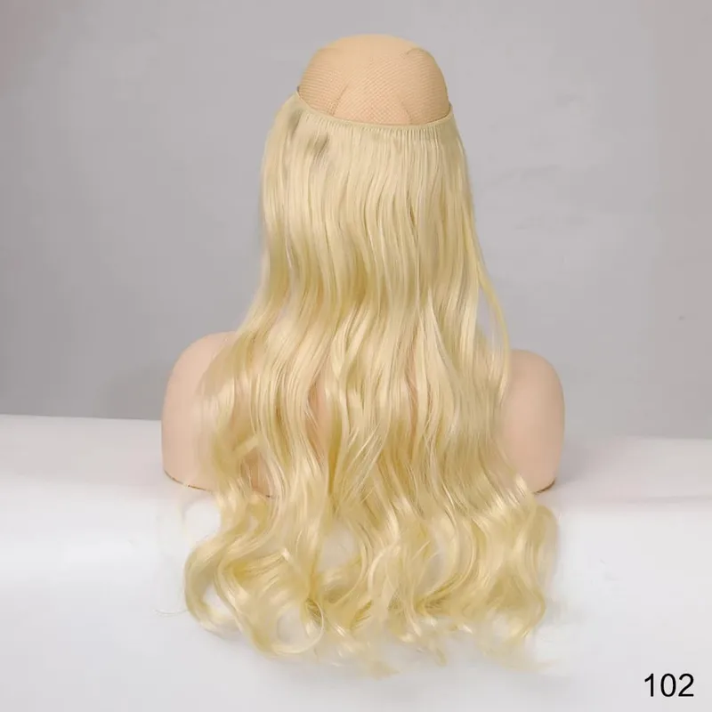 32' Invisible Wire Hair Extensions Curly Black No Clip One Piece Synthetic Hair Piece for Women Natural Long Heat Resistant
