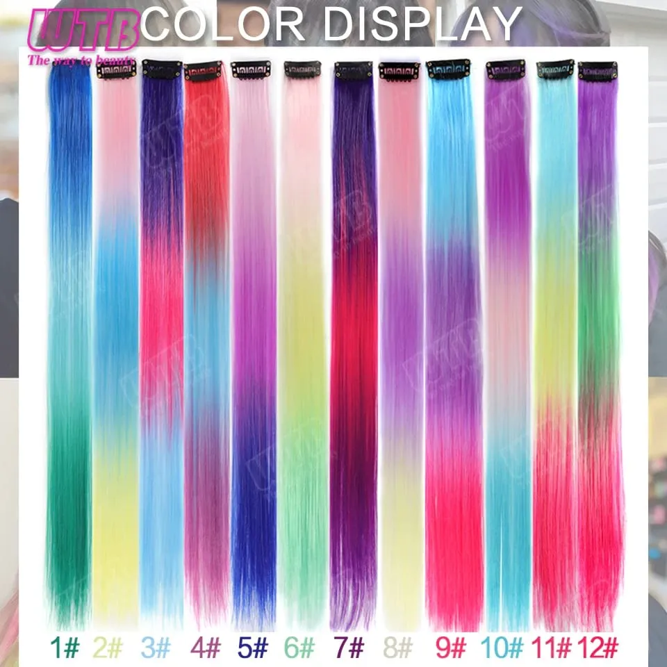 WTB Colored Synthetic Hair Extensions BB Clip Style Gradient Color Hair Extensions Suitable for Women's Daily Wear and Holidays