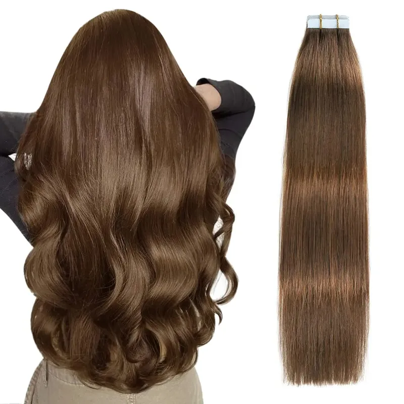 Tape in Hair Extensions Human Hair Invisible Tape in Extensions Dark Brown Hair Extensions Tape in Real Human Hair #2 20pcs 50g