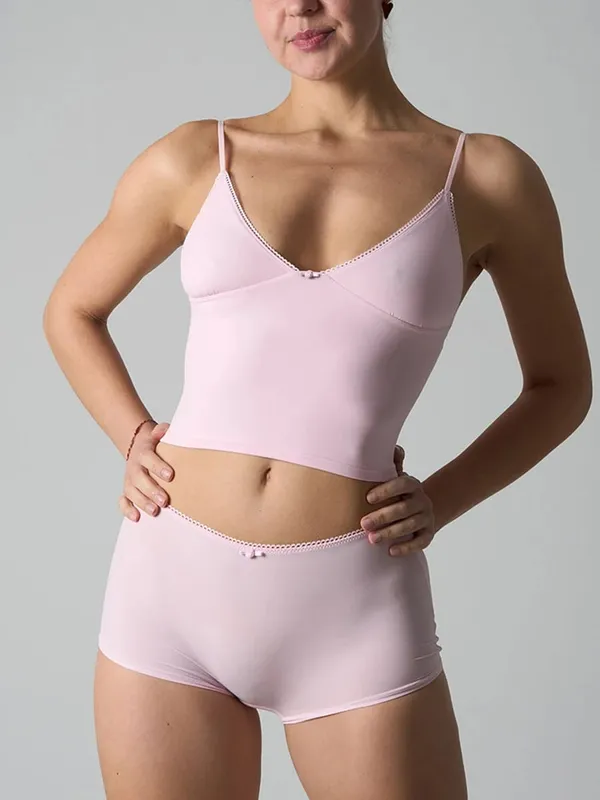 Solid Thin Seamless Lingerie Set Women Lace Trim Triangular Cup Camisole With Boxer Shorts High Elasticity Slim Floral Bra Sets