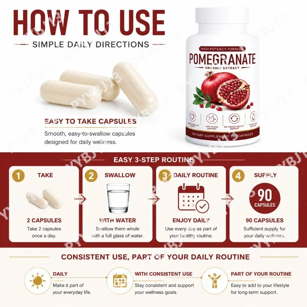Pomegranate Extract Capsules with Grape Seed Green Tea Hawthorn Beetroot Vitamins C & E Daily Antioxidant Support 90 Count