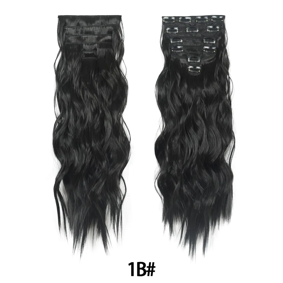 Jeedou 185g Thick Soft Hairpieces Clip in Hair Extensions 6PCS Water Wavy Long 24Inch Synthetic Hair for Women Party Daily Use