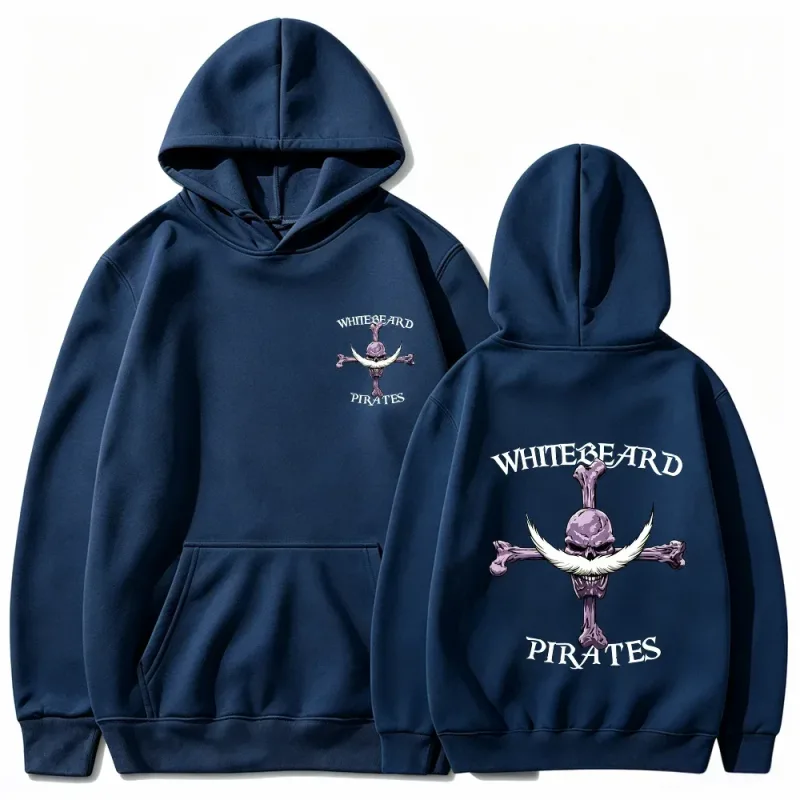One Piece Whitebeard Pirates Hoodie, Print Pullover Sweatshirt, Whitebeard Jolly Roger Anime Graphic Streetwear Hooded Top