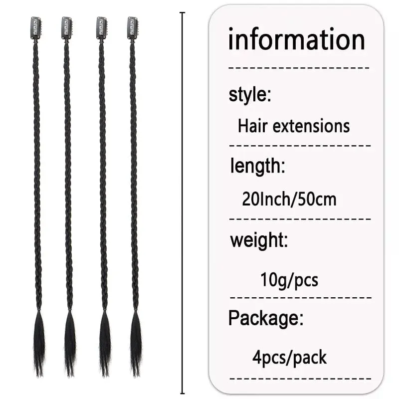20Inch Synthetic 4pcs/set Y2K Style Clip-In Braided Hair Extension Perfect for Women'S Festival And Halloween Cosplay Hair