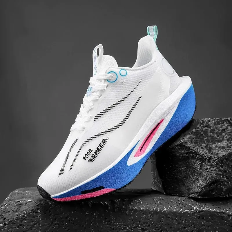Men Marathon Running Shoes Carbon Plate Sports Sneakers Breathable Lightweight Mesh Comfortable Nonslip Athletic Shoes Unisex