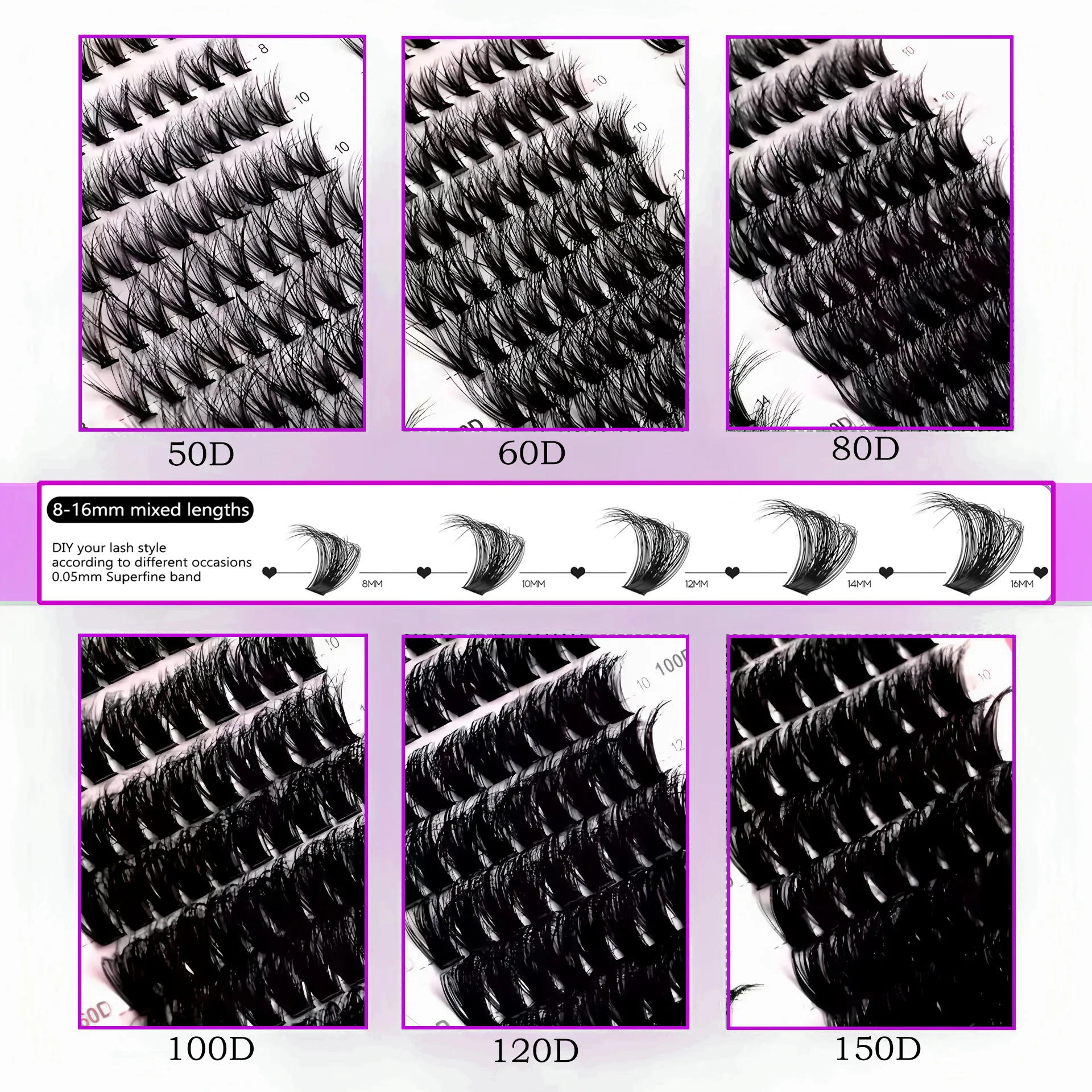 40D-150D Řasy Cluster DIY Prodlužování řas Smíšené Shluky řas Řasy Nadýchaný objem Individuální řasy Prodlužování řas Kočičí oko