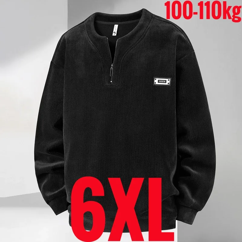 Extra Big Size Men's Sweatshirt Half Zip Pullover Corduroy Fleece Plus Large 6xl 7xl 8xl 9xl 10xl Autumn Winter Warm Casual Top