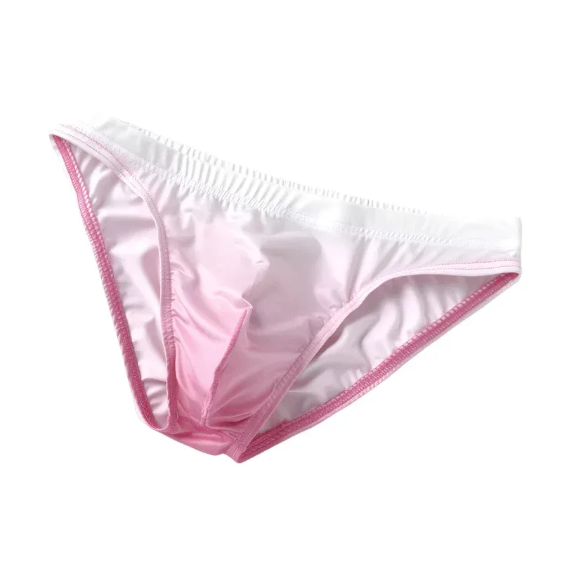 Ice Silk Mens Briefs Underwear With Gradient Color Pouch Breathable Sexy Bikini Slips Low Waist Male Butt-lifting Panties Cuecas