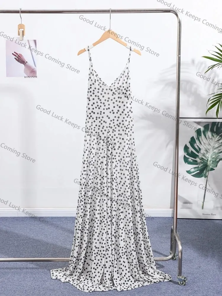 Polka Dot Sling Dress Women V Neck Sleeveless Backless High Waist Robe Female 2026 Summer Fashion Chic A Line Dresses Lady