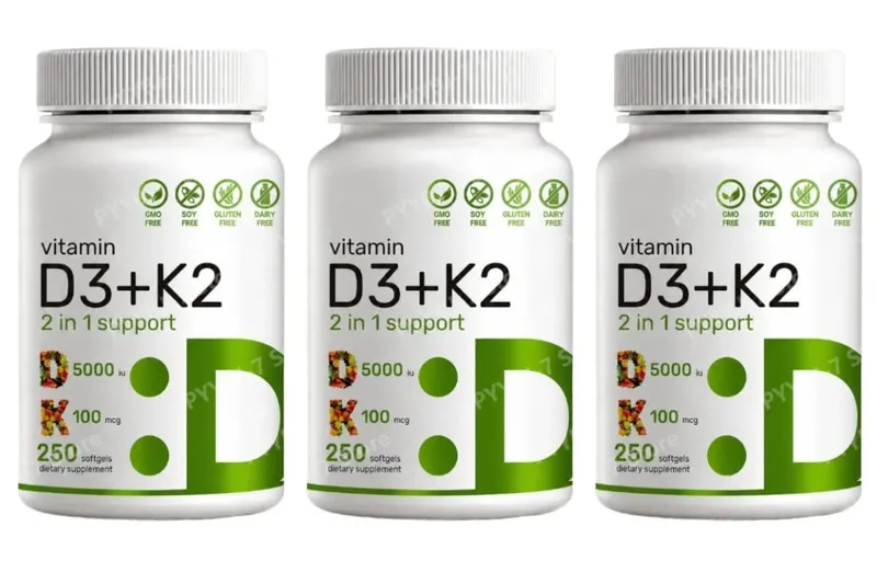 Vitamin D3 K2 Softgels with MK-7 5000 IU Vitamin D3 and 100 mcg Vitamin K2 for Daily Heart Bone & Immune Support 250 Softgels