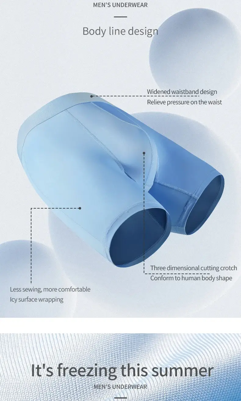 Panlalaking ice silk sports underwear panlalaki sa tag-araw na manipis na suot na binti tumatakbo makahinga malaking sukat pinalawig na pagsusuot ng crotch boxers