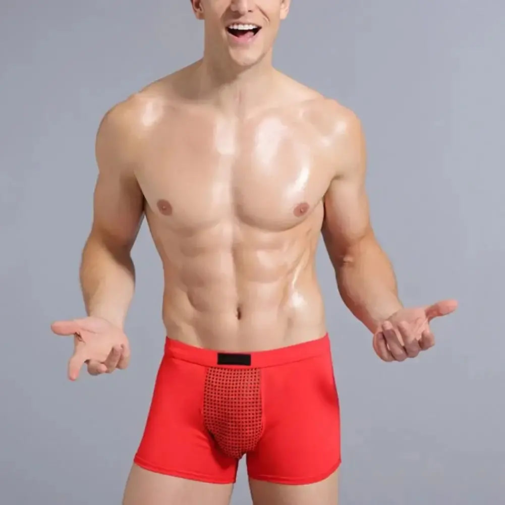 Men Boxers Sweat Absorption U Convex Magnetic Physiological Underwear Massage Solid Color Plus Size Men Underpants Inner Wear Cl