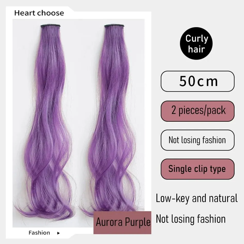 Synthetic 2 Pieces/Set 50cm Colored Curly Hair Extensions Water Wave Pink/Blue/Purple Halloween/Christmas Wig