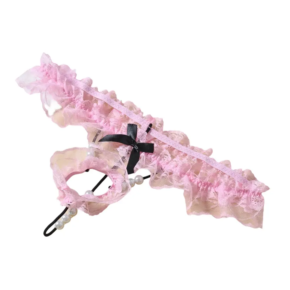 Men Lace T-Back Underwear Bow Elastic Waist G-String Pearl Lingeries For Man Sissy Panties Sexy Accessories Thongs Men's Panties
