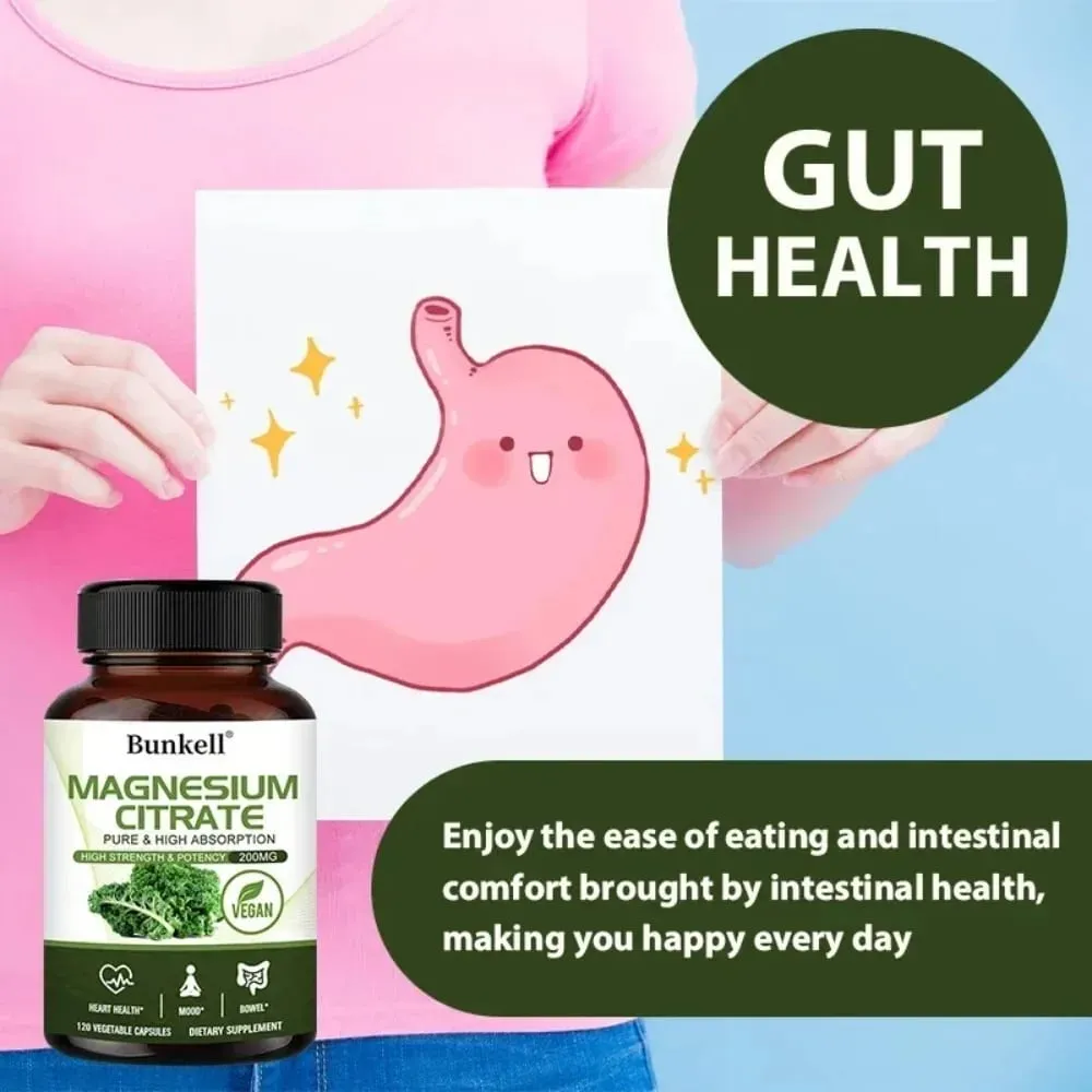 Magnesium Citrate Capsules 200 Mg - Maximum Absorption for Muscle Nerve Bone and Heart Health Gluten Free Non-GMO