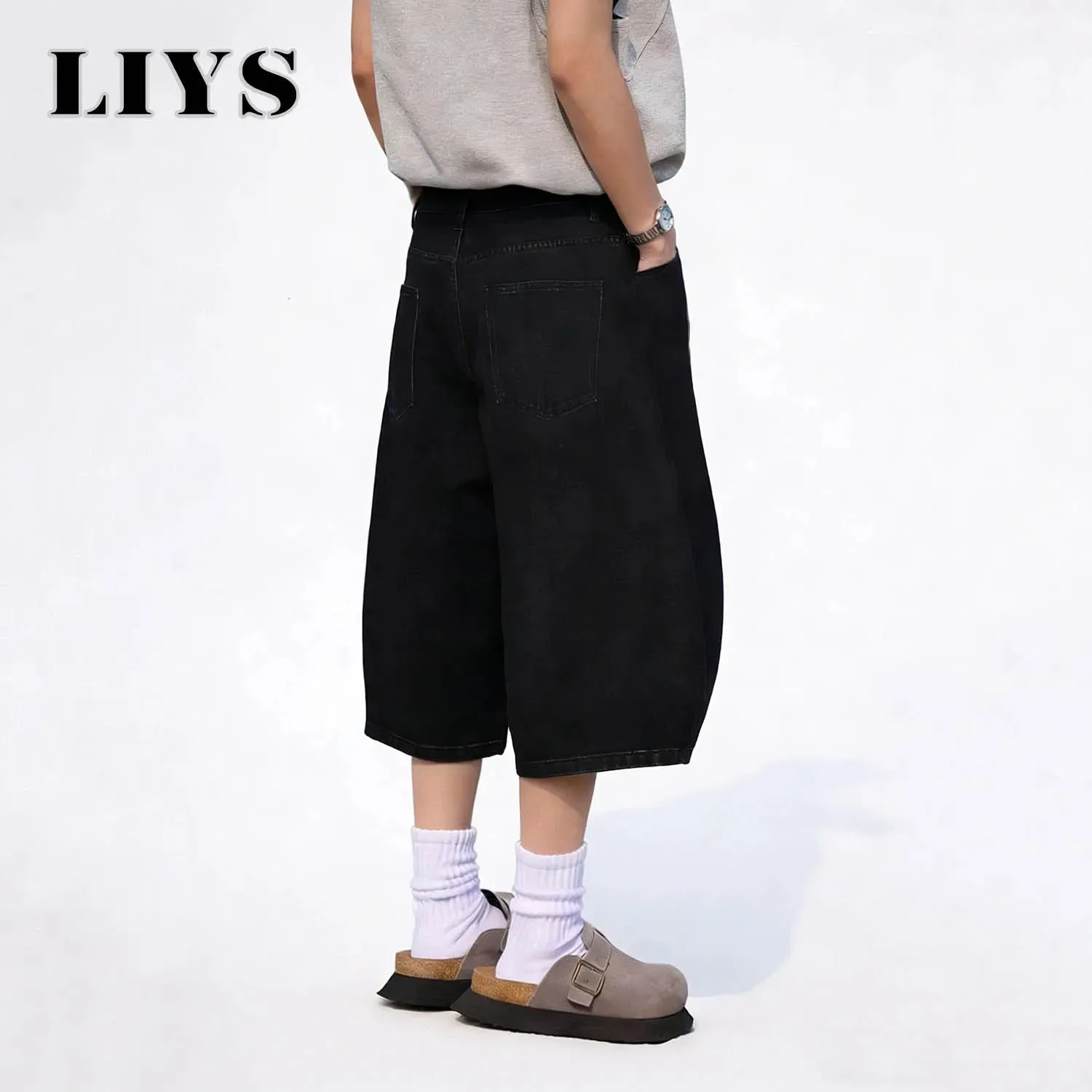 Summer American Style Retro Black Ultra Baggy Machete Wide Leg Denim Shorts Fashion Men's Women's Daily Jeans Capris Jeans