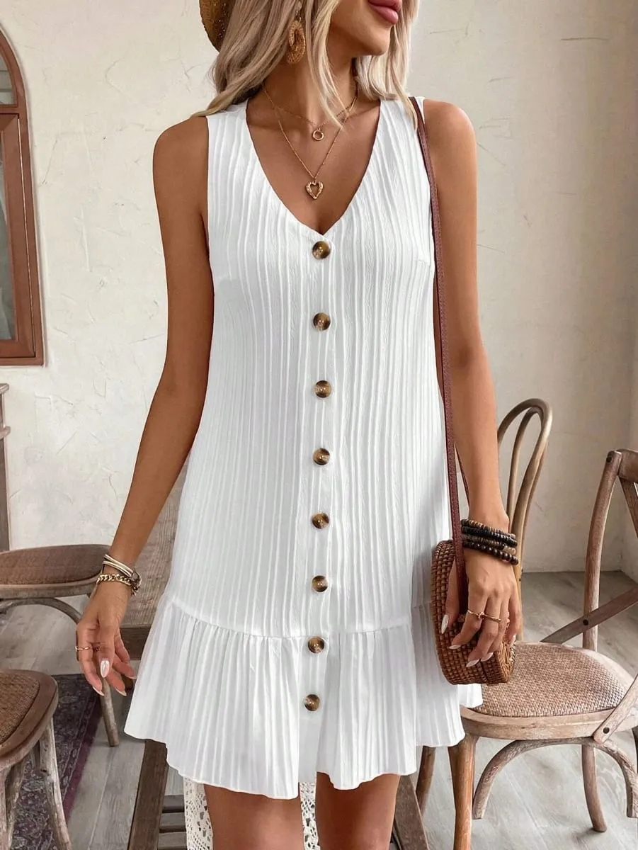 1 Piece V-Neck Elegant Summer Dress A-Line Design Comfortable and Breathable lotus Leaf Edge Grand and Elegant