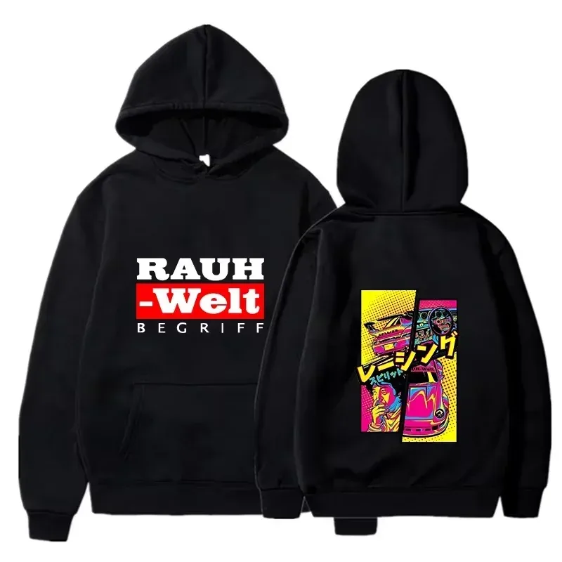 Rauh ウェルト パーカー 車 ワイドボディ チューニング JDM レーシング ポップ アート コミック 美的 ブラック オーバーサイズ カジュアル スウェットシャツ 長袖