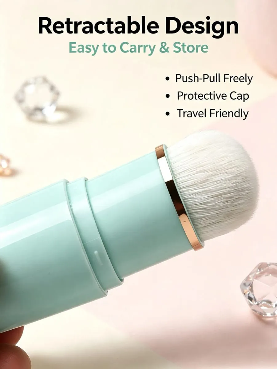 1-Piece Retractable Mini Capsule Makeup Brush Multifunctional Travel Foundation Brush with Protective Cap Portable Makeup Tool Suitable for Concealer Blush Contouring On-The-Go Touch-Ups and as a Gift