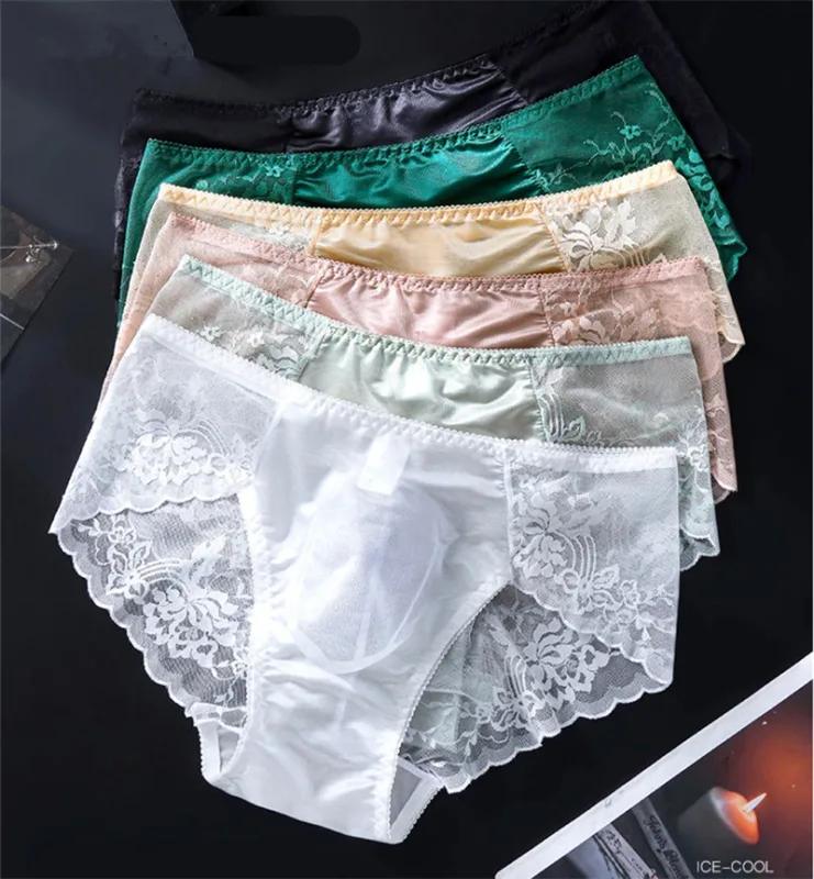 Lace men's underwear 3D Punched tangas japonesa Ice Silk Thin calzoncillos hombre Sexy lingerie adults 18 plus cuec gay panties