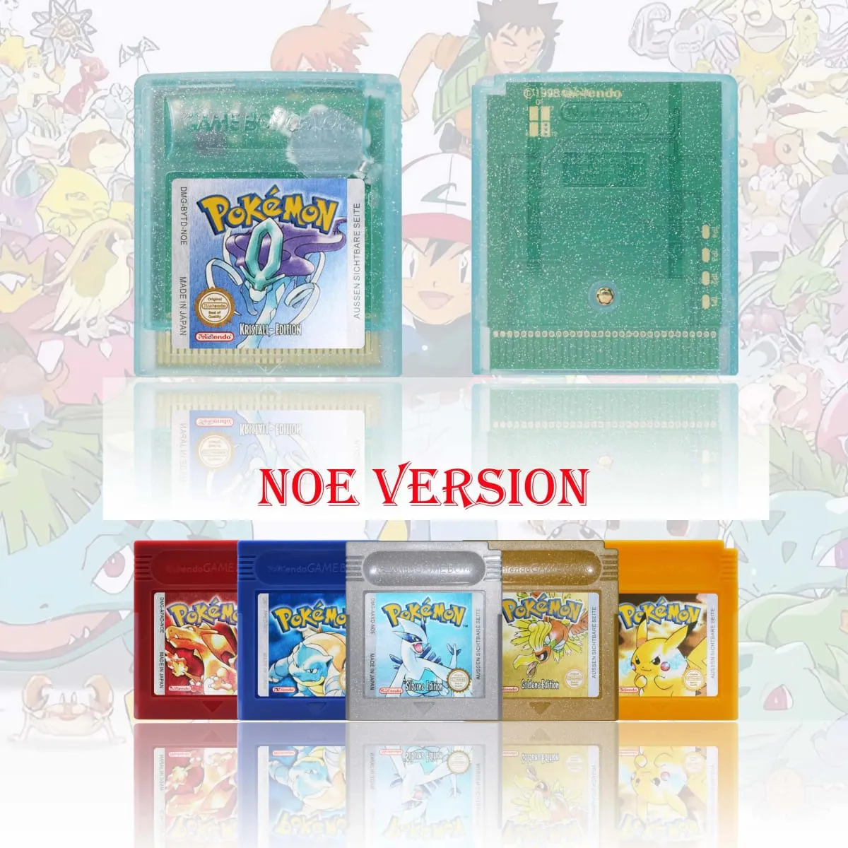 GBC/GBA NOE Version Pokemon Kristall/Smaragd/Feuerrote/Blattgrune/Rubin Game Cartridge Video Game Card High Quality With Battery