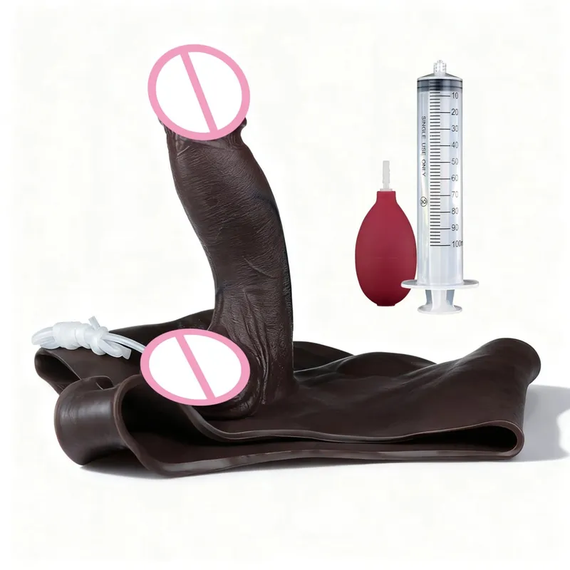 Black Nude Silicone Squirting Panties With Simulated Solid Penis Strapon Big Realistic Ejaculation Dildo Sex Toy For Women
