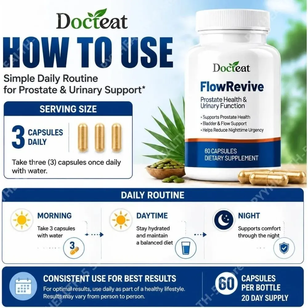 Saw Palmetto Prostate Supplement for Men FlowRevive Capsules with Pumpkin Seed Extract Support Urinary Bladder Health 60 Count