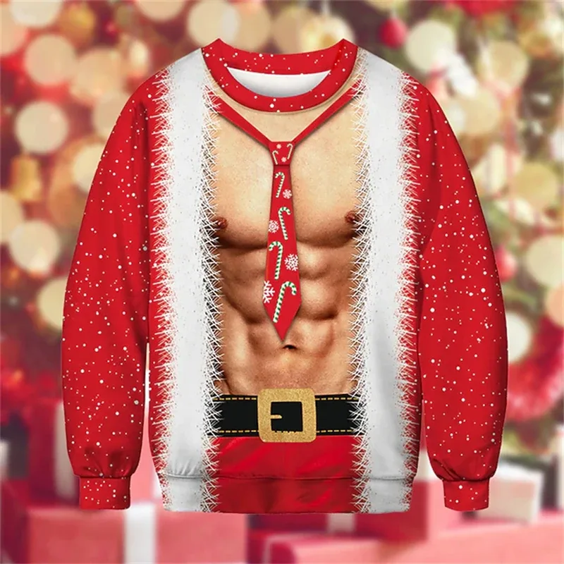 Christmas Ugly Sweater Funny 3D Printing Muscle Pattern Sweatshirts For Men New Fashion Pullover Party Cosplay Costume Xmas Gift
