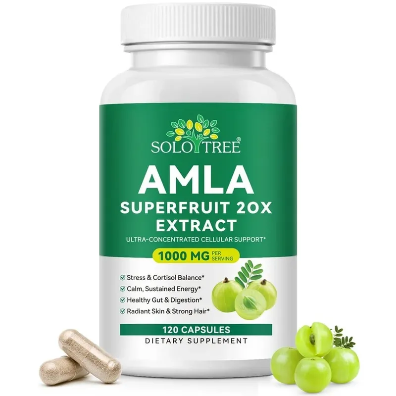 Amla Superfruit 20x Extract Capsules with Phyllanthus Emblica for Promotes Calm Energy Digestive Health Radiant Skin/Hair 120Ct