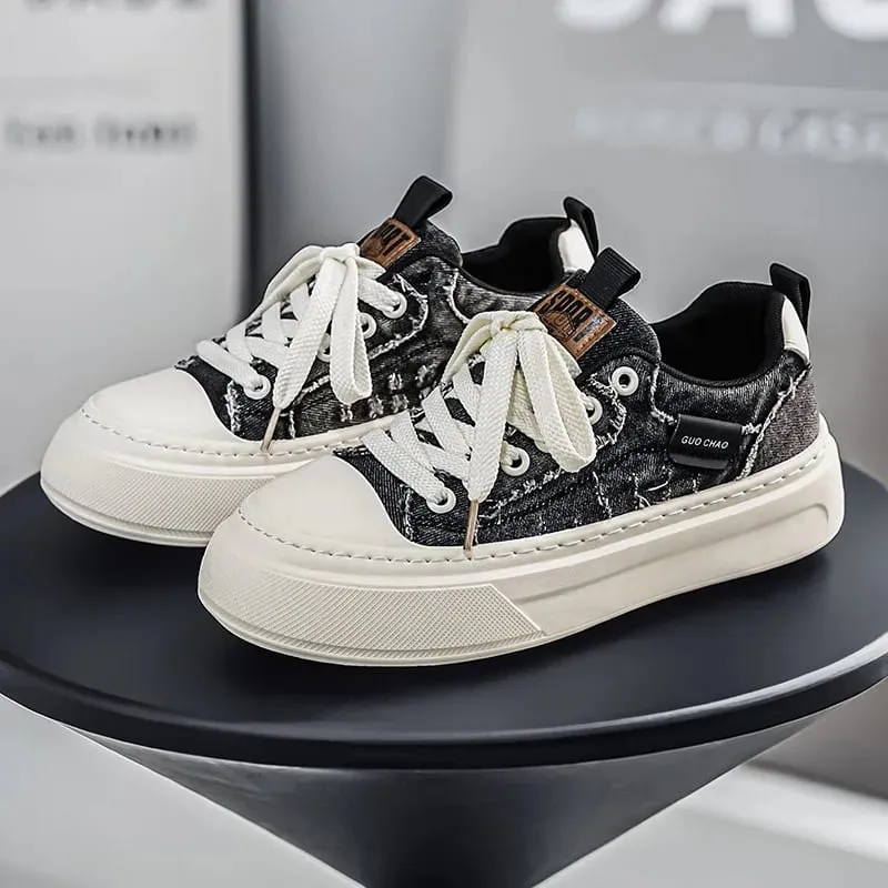 2026 New Thick Soled Non-slip Breathable Casual Low Top Canvas Board Shoes for Men's Versatile Trend Height Increase Sneakers