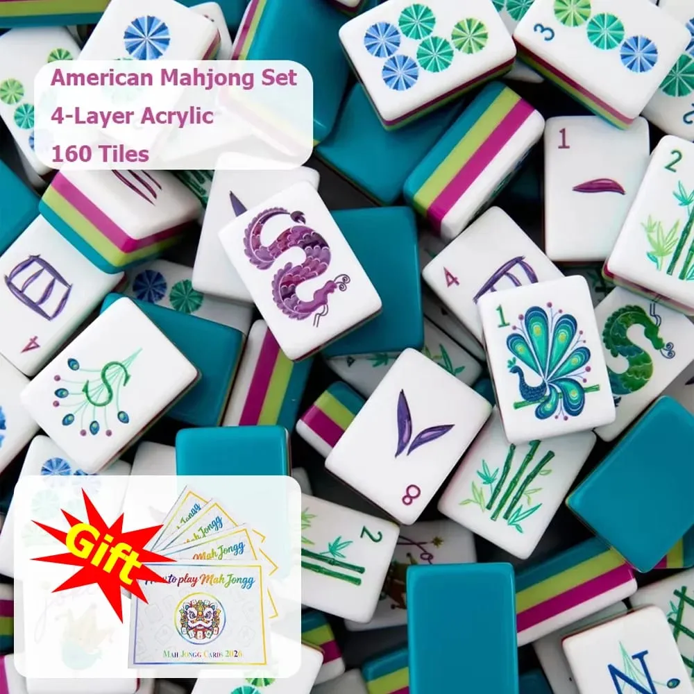 In Stock Hot American Mahjong Set 160 Tiles 4-Layer Acrylic Mah Jongg Sets Portable Travel Mahjong Game Tiles Adult Indoor Games — image 1