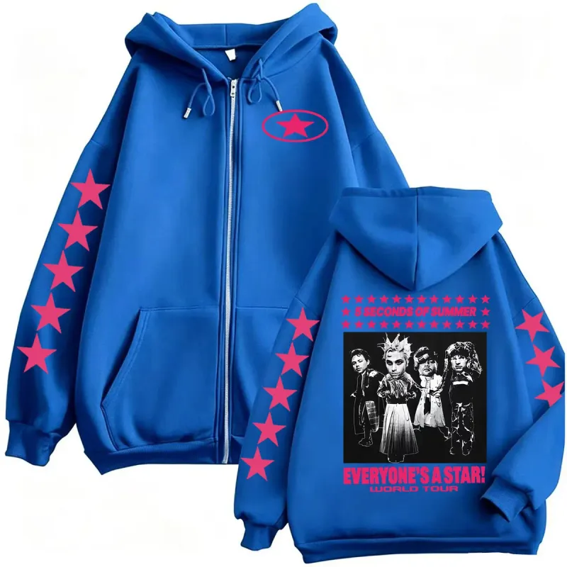 5 Seconds of Summer Everyone's A Star World Tour Zipper Hoodies Coats Men Women Harajuku Punk Hip Hop Cardigan Sweatshirt Jacket