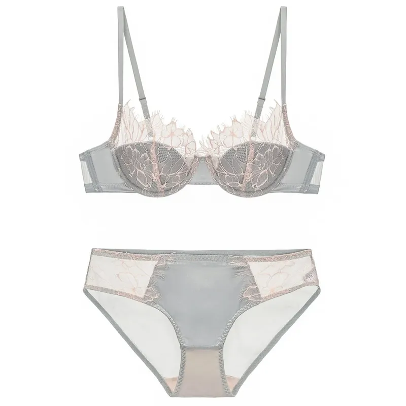 French Eyelash Lace Sexy Hollow Underwear Women's Soft Steel Rim Thin Gather Up Support Women's Bra Bra Set s-xl — image 8