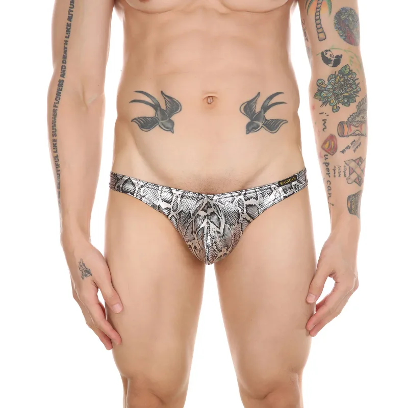 Mens Snake Skin Patterned Briefs with Sexy Bulge Pouch Bikini Underwear Comfortable Underpants by WANGJIANG Brand