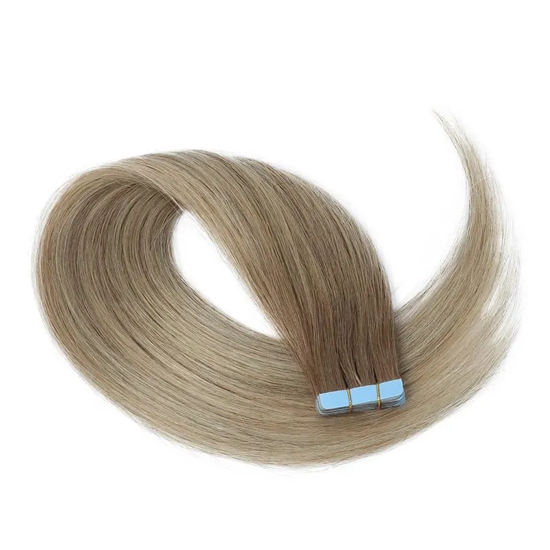 Black to Light Gray Color Tape in Hair Extensions Human Hair Seamless Tape Hair Extensions Skin Weft PU Tape On Hair 20Pcs 30G