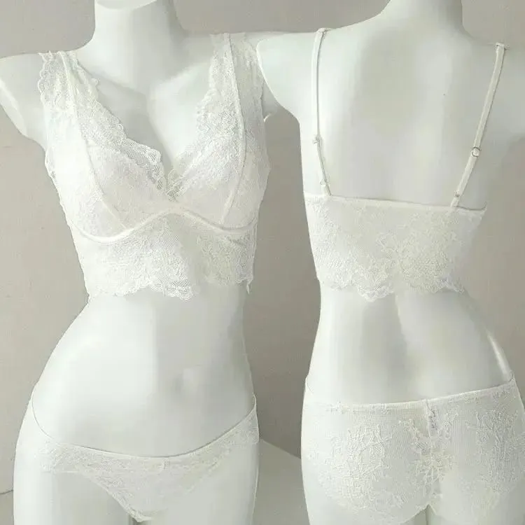 French Lace Lingerie Gathered Without Steel Rims White Inner Layer Layered Camisole Vest Bra Set Without Buttons Gather Toge
