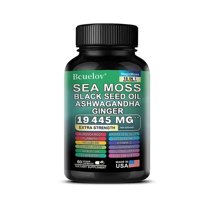 Sea Moss Capsules with Black Seed Oil Ashwagandha Turmeric Complex Energy Immune Digestive Skin & Stress Relief Support
