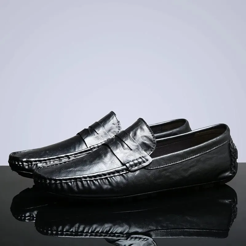 New Classic Casual Leather Men Shoes High Quality Summer Soft Bottom Loafers Outdoor Slip on Driving Shoes Flat Designer Shoes