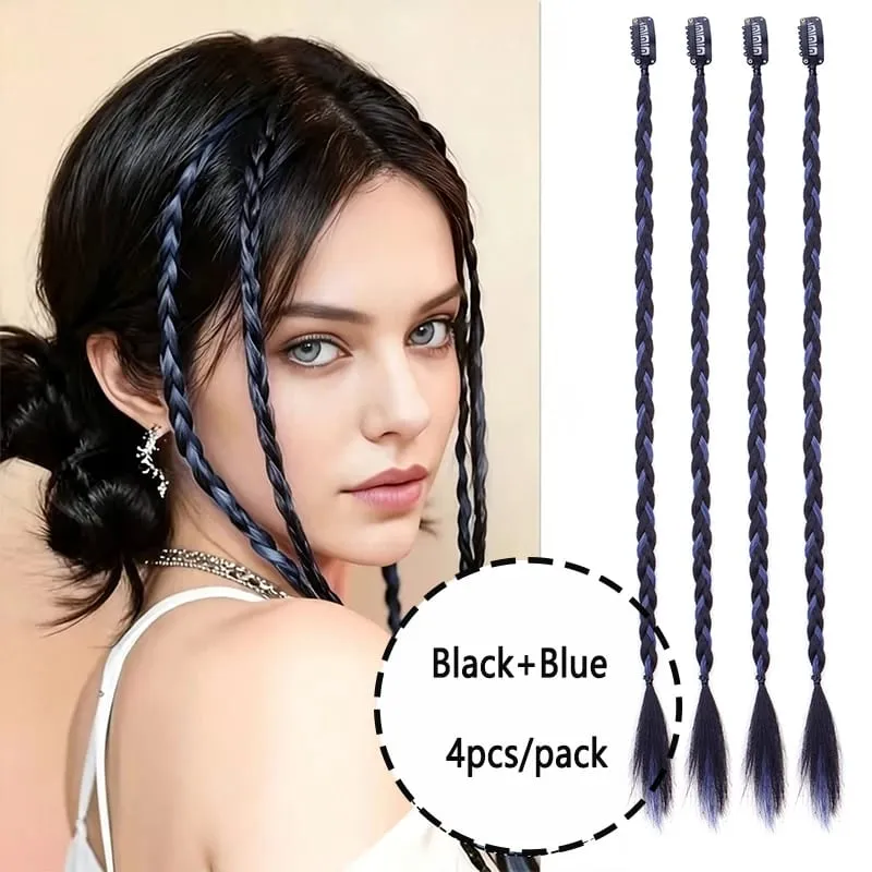 20Inch Synthetic 4pcs/set Y2K Style Clip-In Braided Hair Extension Perfect for Women'S Festival And Halloween Cosplay Hair