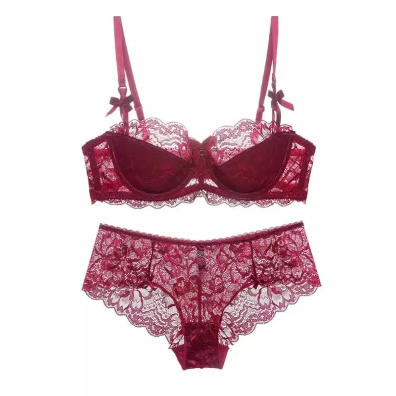 ผู้ขายที่ดีที่สุดผู้หญิงเซ็กซี่ลูกไม้ครึ่งถ้วย Bra ชุด Underwire รวบรวมบาง Push Up Elegant ประณีตลูกไม้ Comfort ชุดชั้นในชุด
