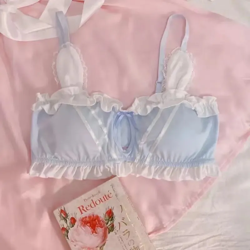 Japanese soft girl cute girl rabbit ears underwear small chest flat chest thin without steel ring triangle cup bra set 32-38AB